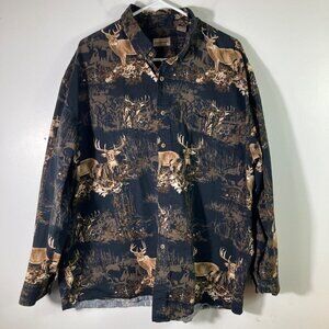 Mens Rugged Earth Outfitters Long Sleeve Button Shirt Buck Hunting 2XL Black Tan